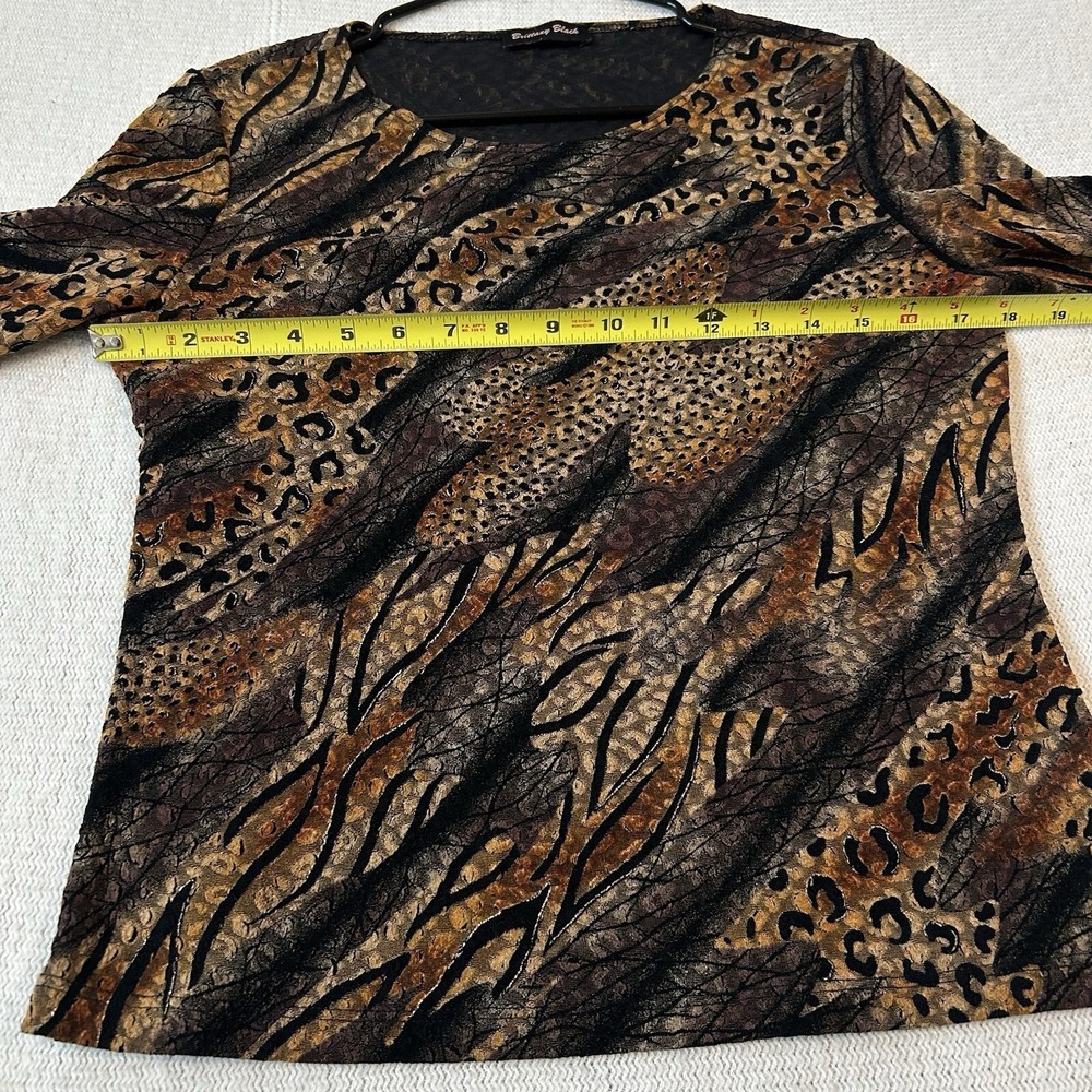 Vtg USA Made Animal Print Leopard Top Sz M Sheer Stretch Brittany Black - Picture 11 of 12
